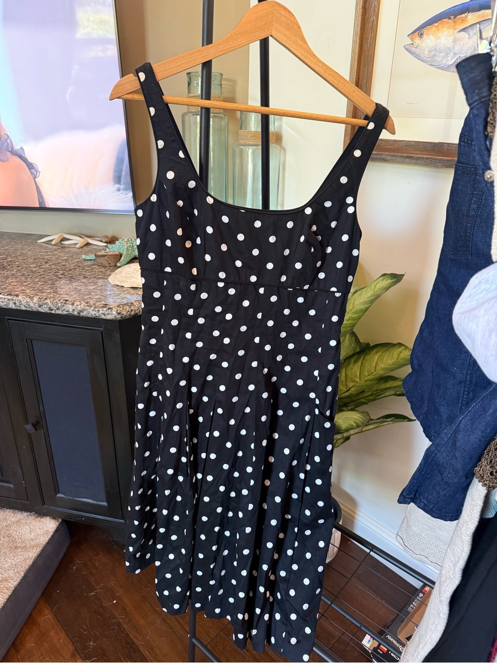 Ralph Lauren Black and White Polka Dot Midi Dress